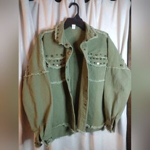 Army Green Jean Jacket With Studs
